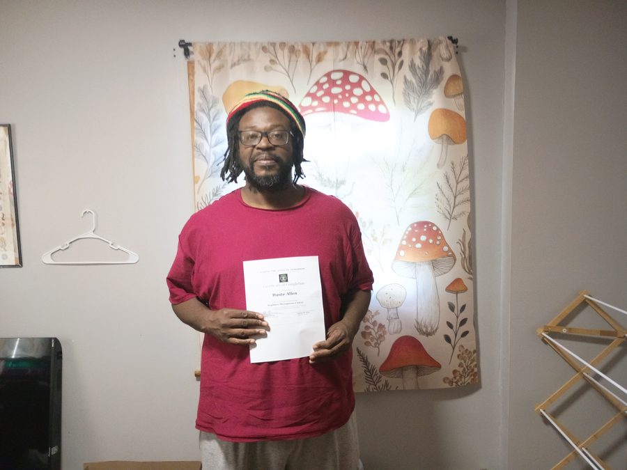 Donte Allen, first graduate of the Beginner Microgreens Course
